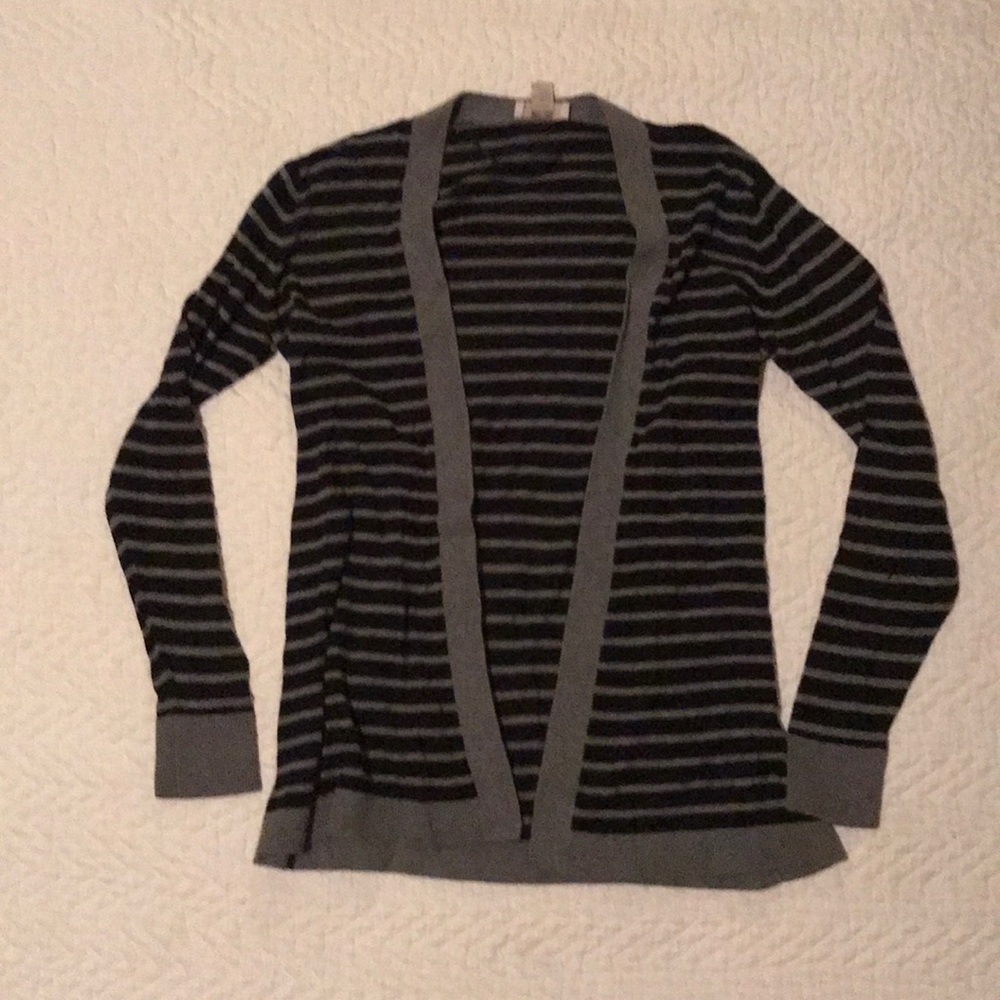LOFT Black & Grey Striped Cardigan
